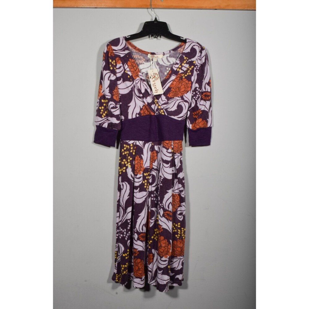 NWT Aryeh Anthropologie Purple Print Midi Wrap Waist Sweater Dress Sz S